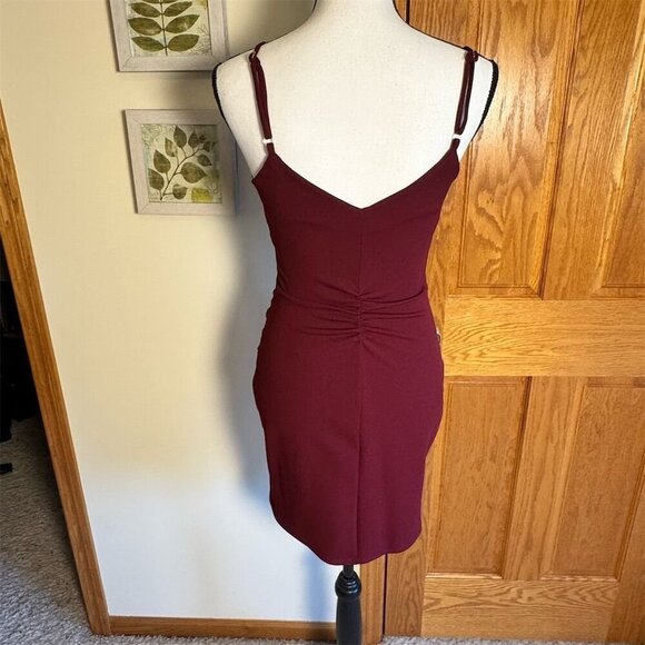 Emerald Sundae Women's M Red Spaghetti Strap Bodycon Dress V-Neck Asymmetric - Picture 5 of 9